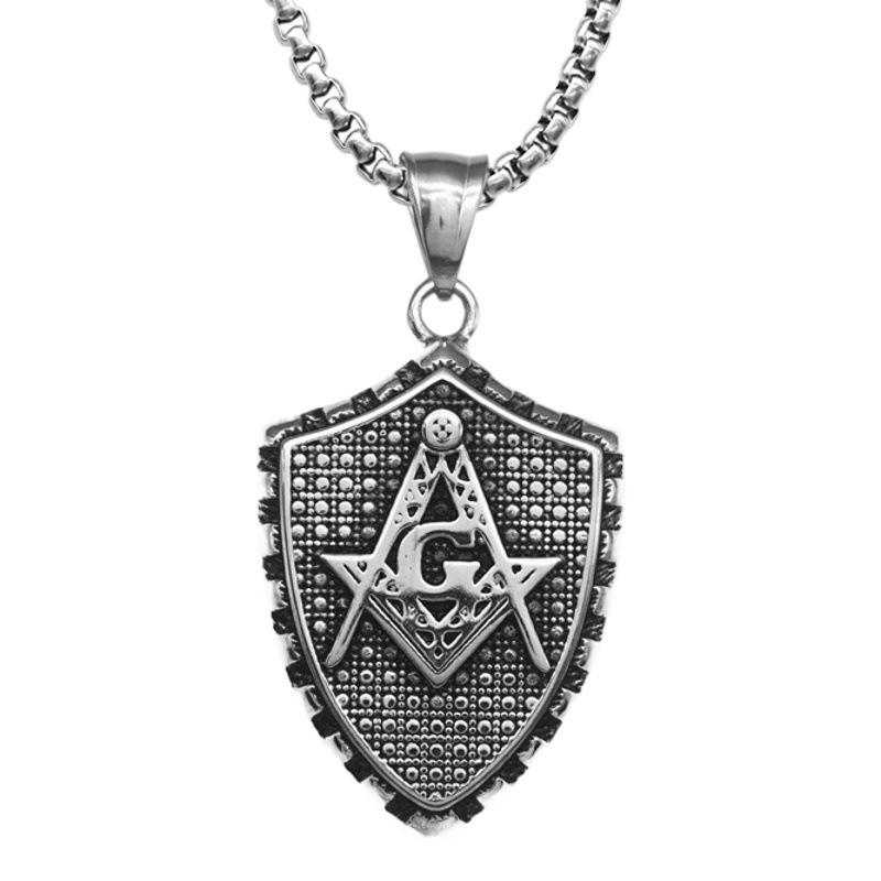 Hip-Hop Simple Accessories Fashionable Street Shooting Retro All-Match Masonic Shield Men's Titanium Steel Necklace