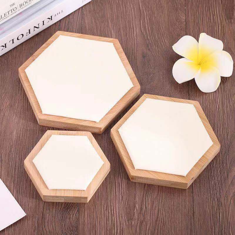 Picture of New bamboo hexagonal three-piece set jewelry ring earrings necklace jewelry display stand display props