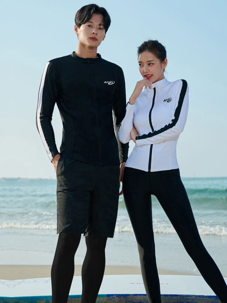 Korean Sports Sun Protection Women's Long-Sleeved One-Piece Top Zipper Wetsuit Quick-Drying Couple Surfing Men's Cross-Border Swimwear