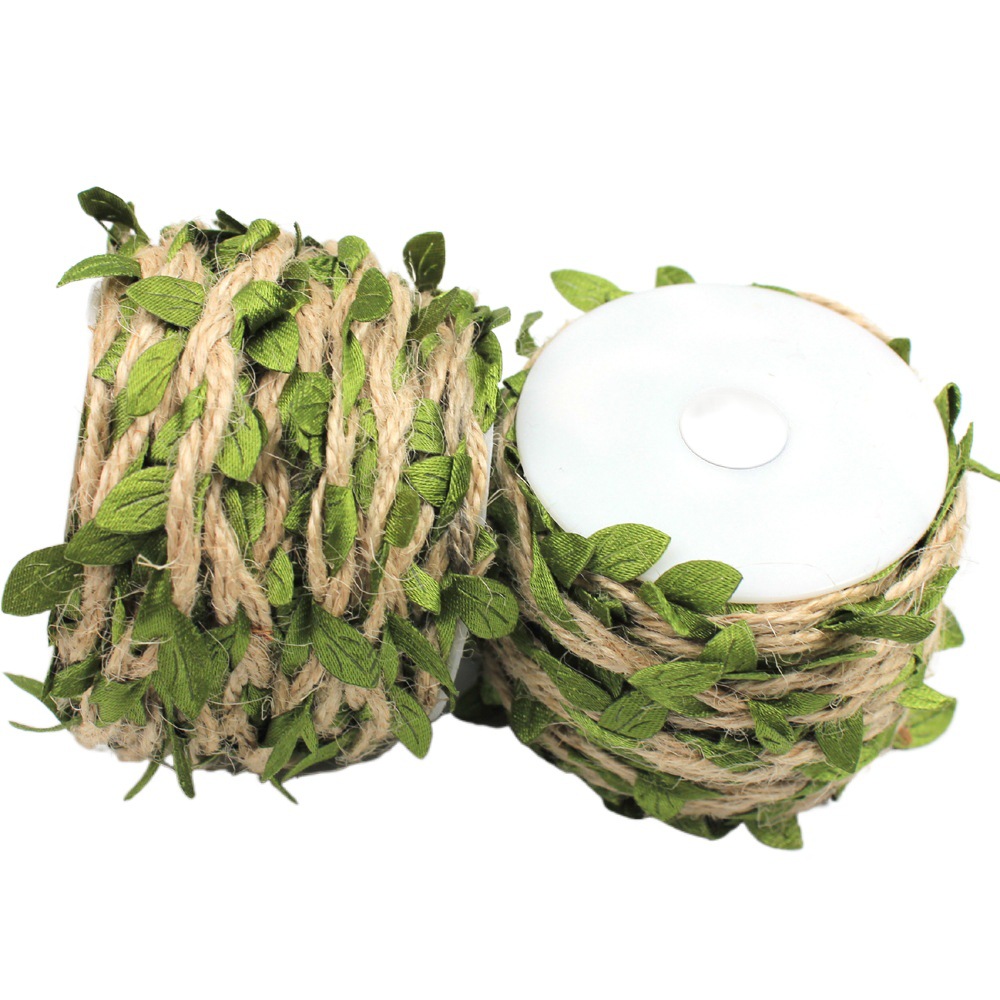 Factory sales green leaf hemp rope DIY woven rattan leaf decorative hemp rope 10 meters/tie small package Green Leaf Jute