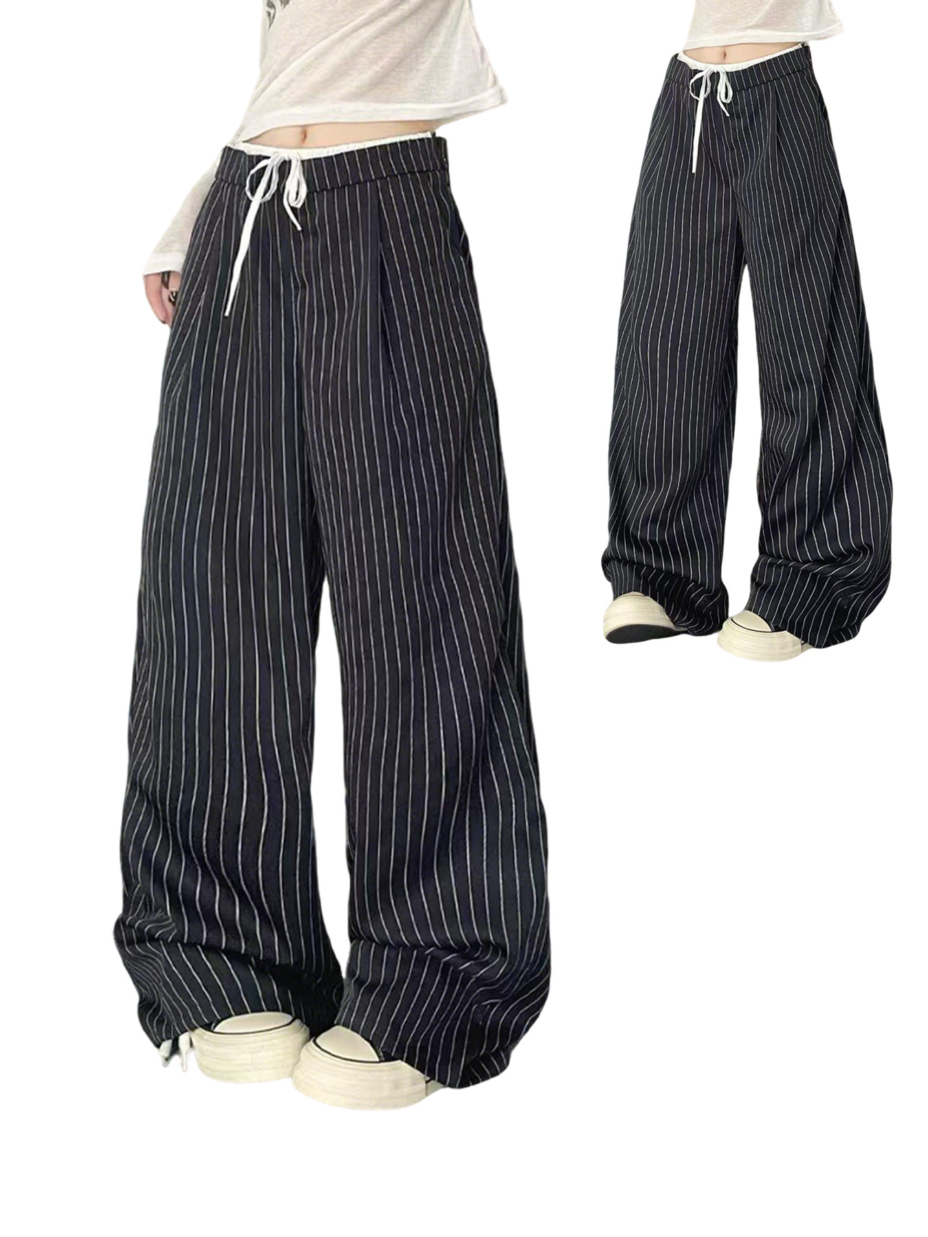 Picture of European and American Hot Selling Autumn New Striped High Waist Straight Dosing All-match Casual Pants Loose Wide Leg Pants