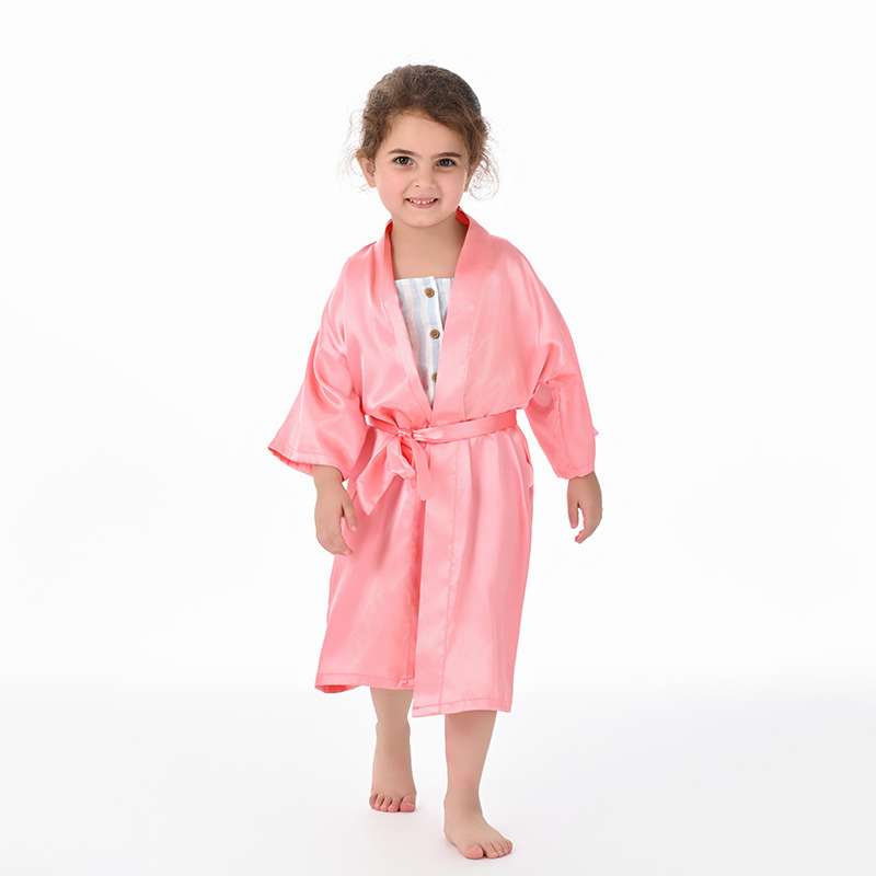 Picture of Cross-Border Solid Color Imitation Silk Children's Bathrobe Export Big Children's Satin Nightgown Baby Catwalk Cardigan Boys and Girls Bathrobe