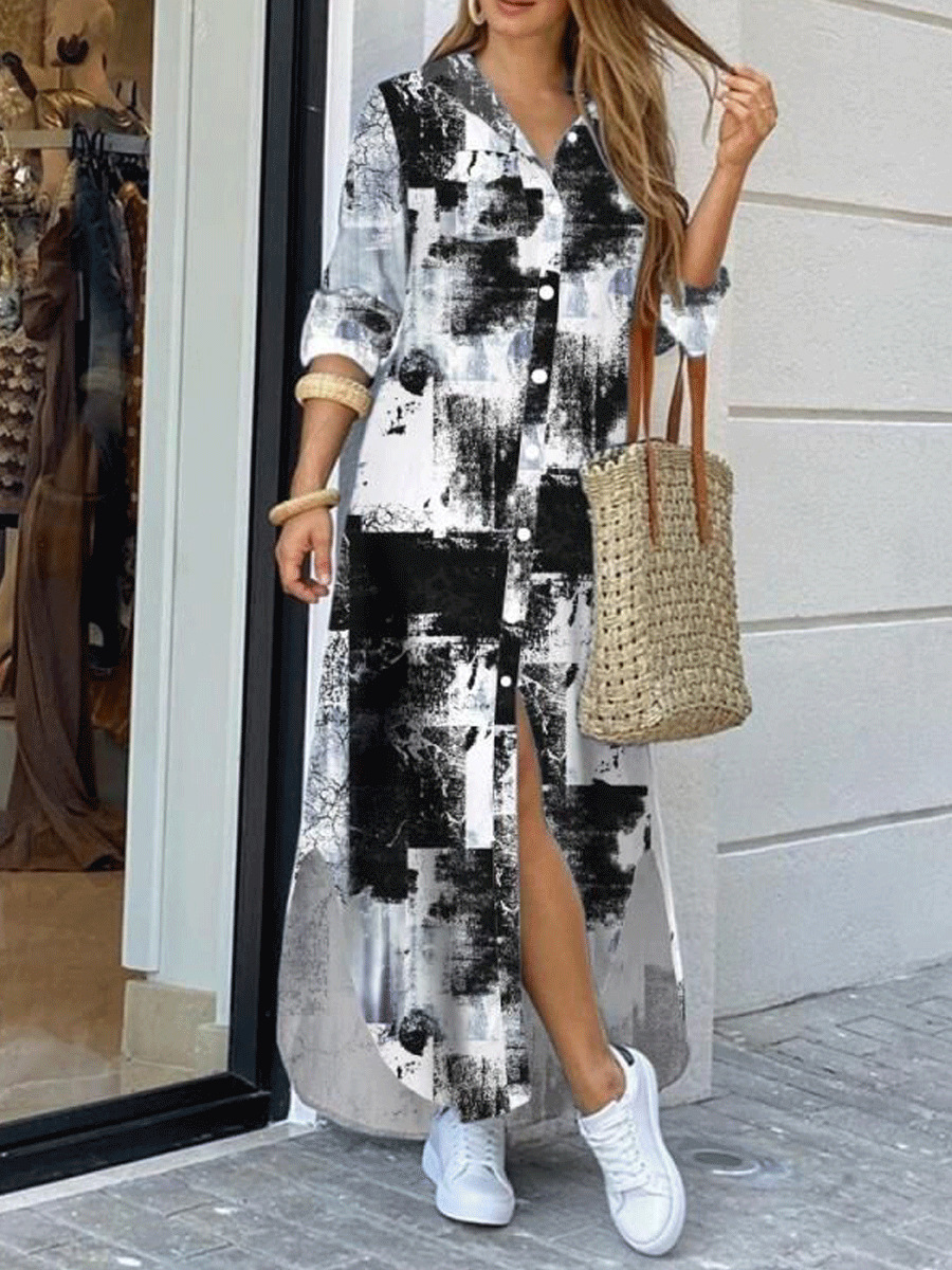 Picture of Cross-Border Women's Clothing Amazon 2025 European and American Spring and Summer New Printed Long-Sleeved Dress Fashionable Sexy Shirt Long Skirt