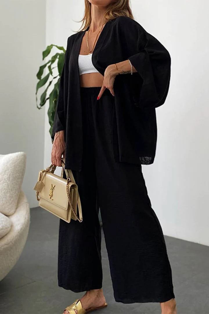 Picture of 2024 Foreign Trade Cross-border New Women's plus size Wide-leg Pants suit Solid Color Loose Casual Elegant Two-piece Set for Women