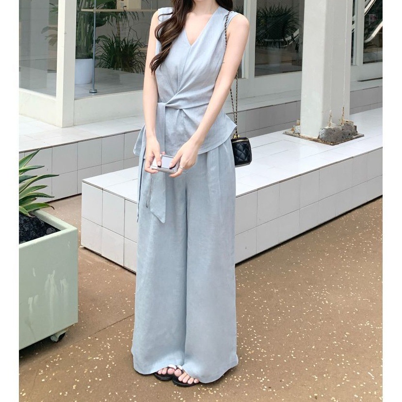 Fashion Suit High-End Korean Style 2025 Summer New Casual High-End Temperament Sleeveless Vest Wide-Leg Pants Two-Piece Set
