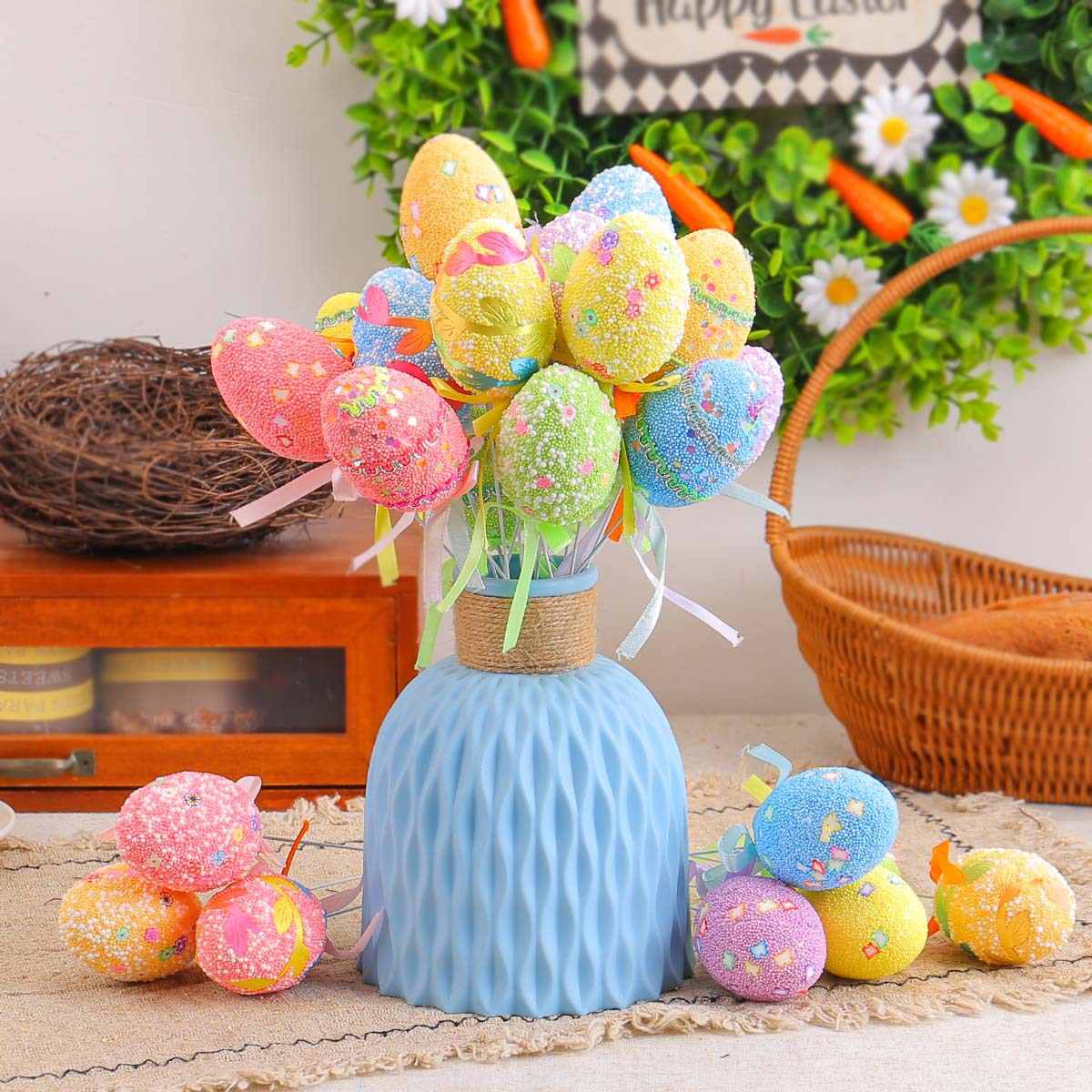 Cross-border Easter egg cutting pattern printing foam egg decoration holiday simulation egg card scene layout