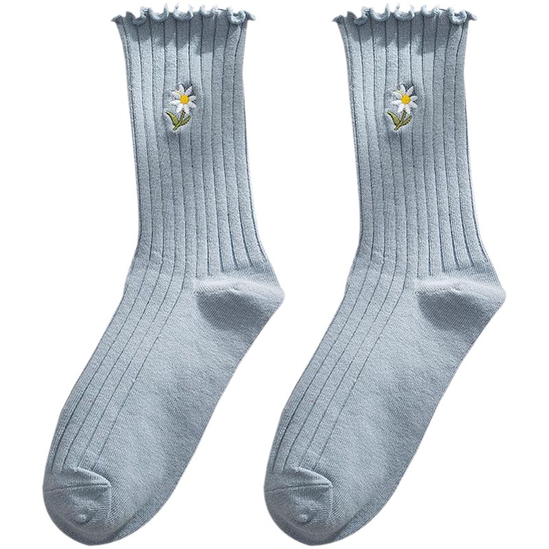 Black Internet Celebrity Socks Women's Ins Trendy Japanese Style Cute Chrysanthemum Summer Thin Purple Long Stacked Socks
