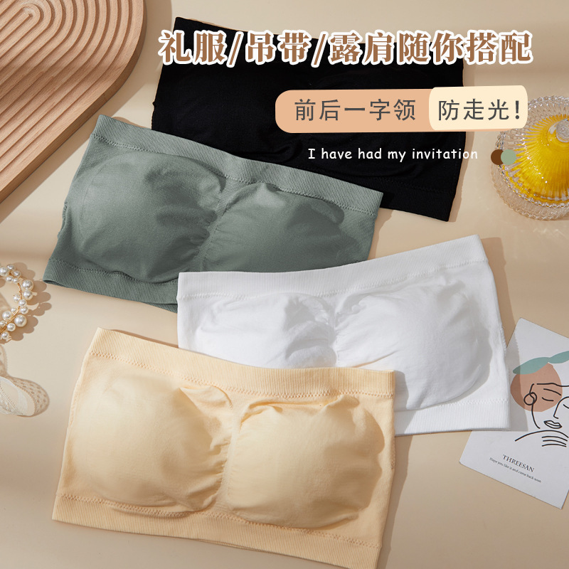 Picture of Strapless Beautiful Back Wrapped Chest Tube Top Intimates for Women Invisible Anti-Exposure Girl Inner Wear Bra with Padded Vest Large Size