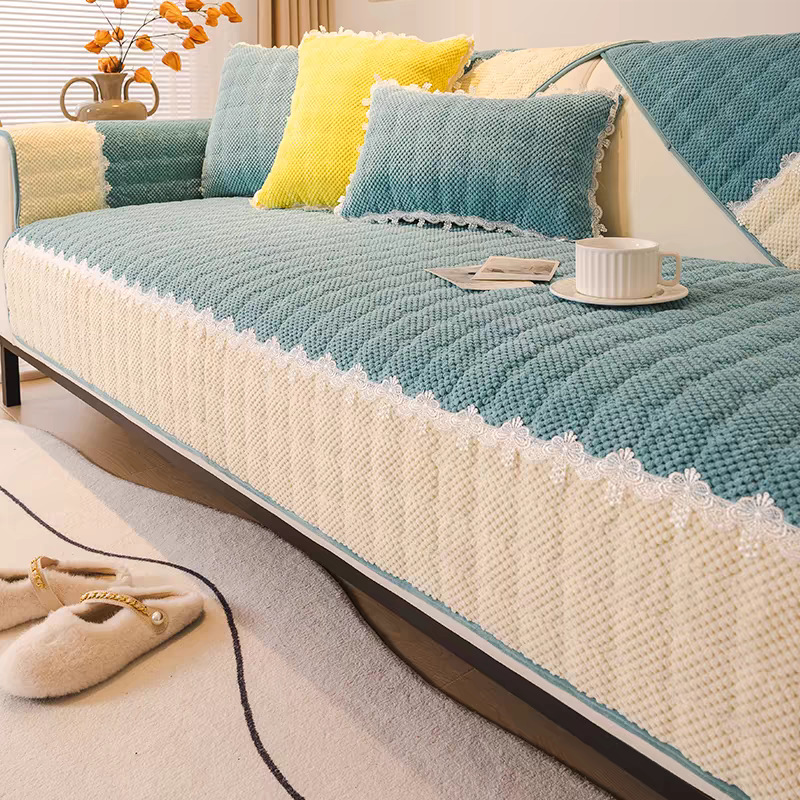 Quilting technology corduroy non-slip sofa cushion four seasons universal fabric sofa cover winter short plush padded cushion
