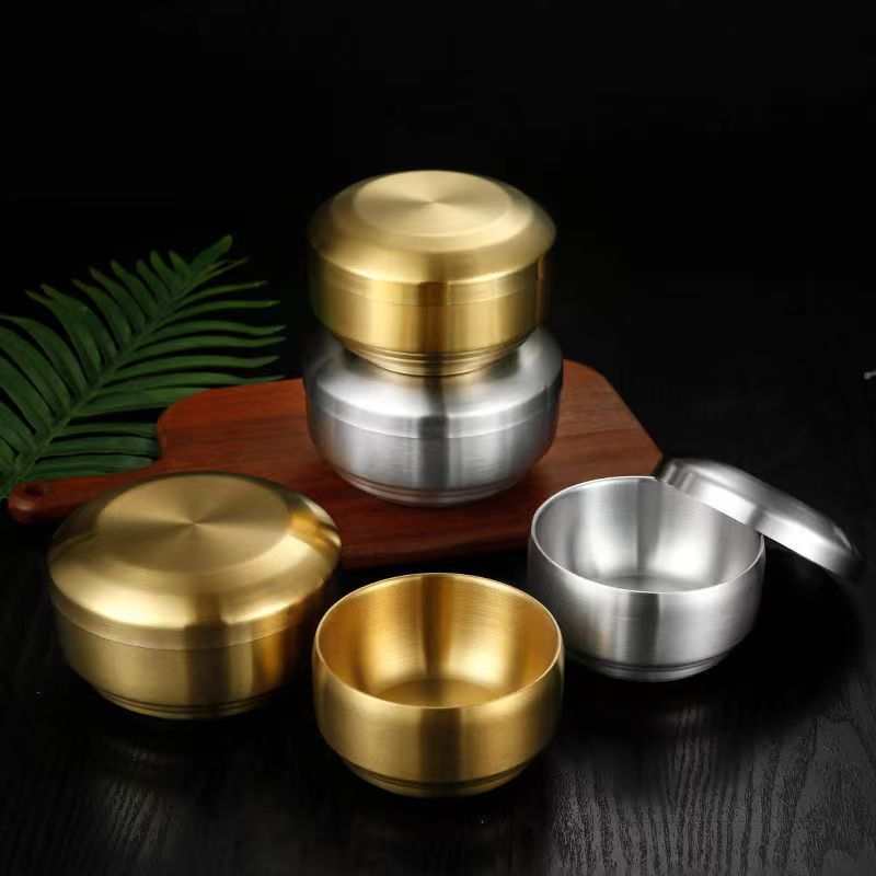 Picture of 304 Stainless Steel Korean Style Rice Bowl with Cover Bowl Household Double Layer Anti-scalding Soup Bowl Children's Rice Bowl Cooking Kimchi Bowl