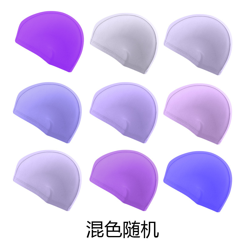 Picture of Swimming cap adult cloth cap swimming cap polyester nylon four needle six thread unisex large swimming belt paper card wholesale