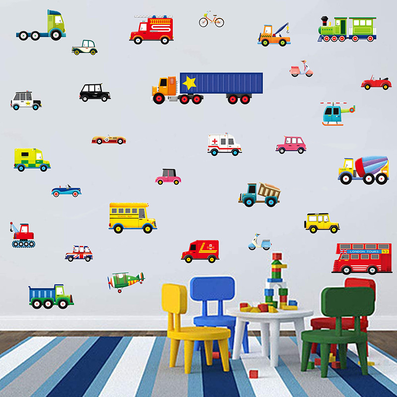 Picture of Cartoon Toy Car Wall Stickers Transportation Children's Room Bedroom Wall Background Decorative Stickers PVC Wall Decorative Stickers