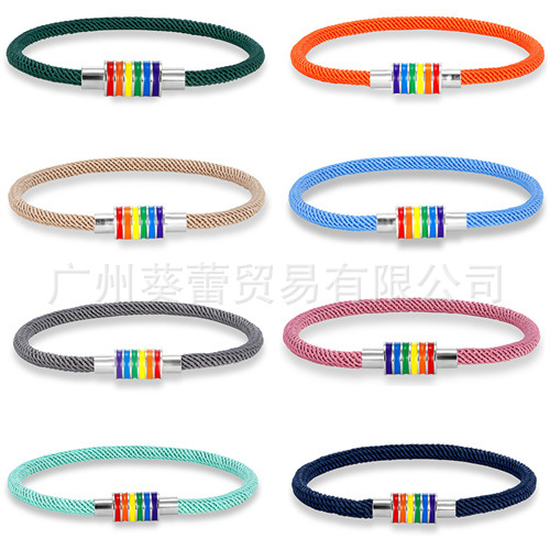 Cross-Border Amazon New Stainless Steel Rainbow Buckle Couple Bracelet Summer Dopamine Simple Single-Layer Bracelet Factory