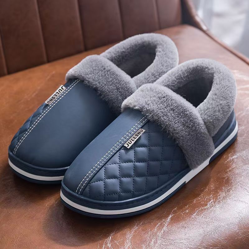 Factory waterproof bag heel PU leather cotton shoes home warm winter non-slip cotton slippers for men and women