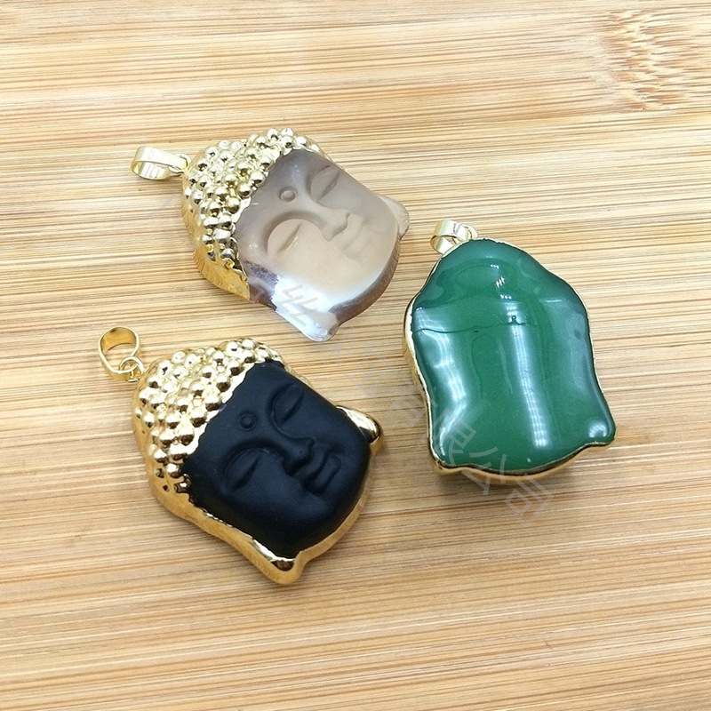 Picture of Gold Hand-carved Sakyamuni Head Pendant Obsidian White Crystal Green East Mausoleum Necklace Jewelry 2025 Cross-border