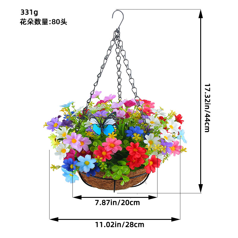 Picture of Hong Kong Love Spring Simulation Flower Hanging Basket Bow Hanging Basket Wreath Home Flower Iron Hanging Basin Decoration