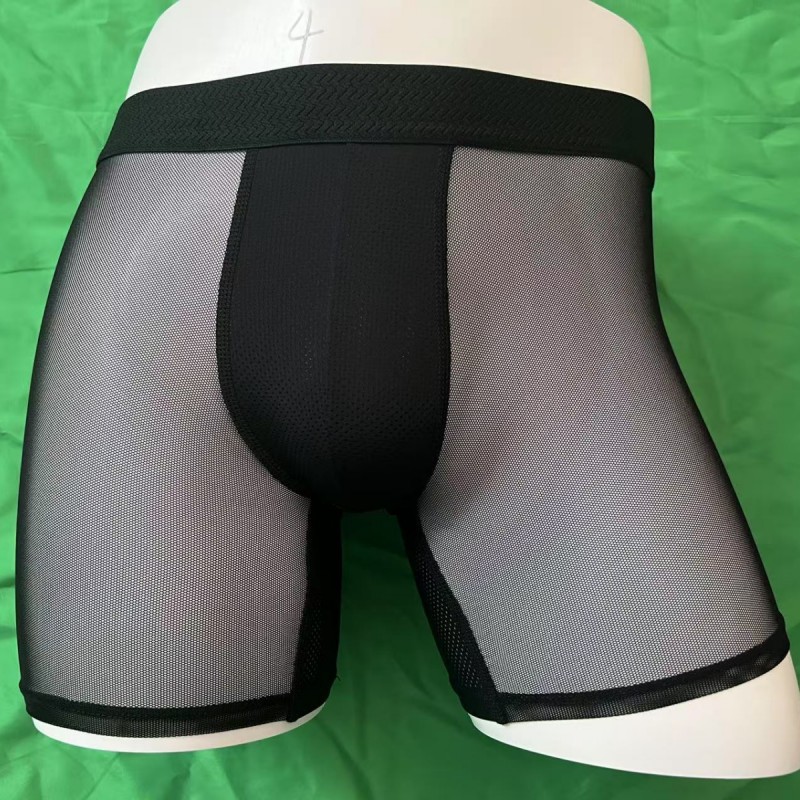 Ice Silk Transparent Underwear Men's Ultra-Thin Long-Leg Boxer Briefs Quick-Drying Large Size Breathable Mesh Mid-Waist Boxer Briefs
