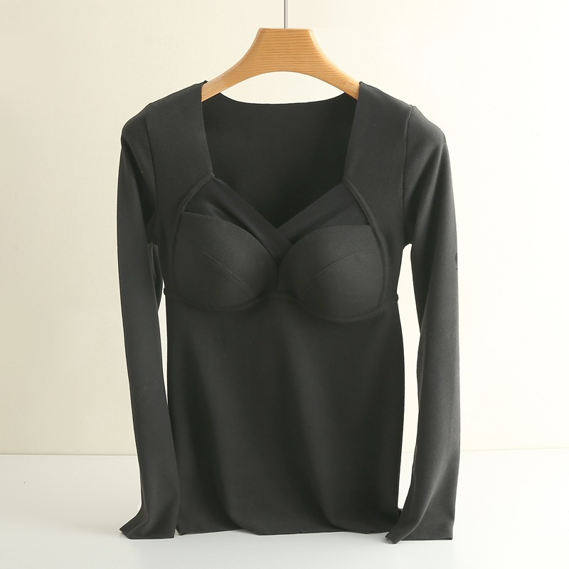 Picture of Winter Warm Long-Sleeved V Neck All-In-One Fixed Coaster German Velvet Intimates for Women, Fleece-Lined Tops That Can Be Worn Outside