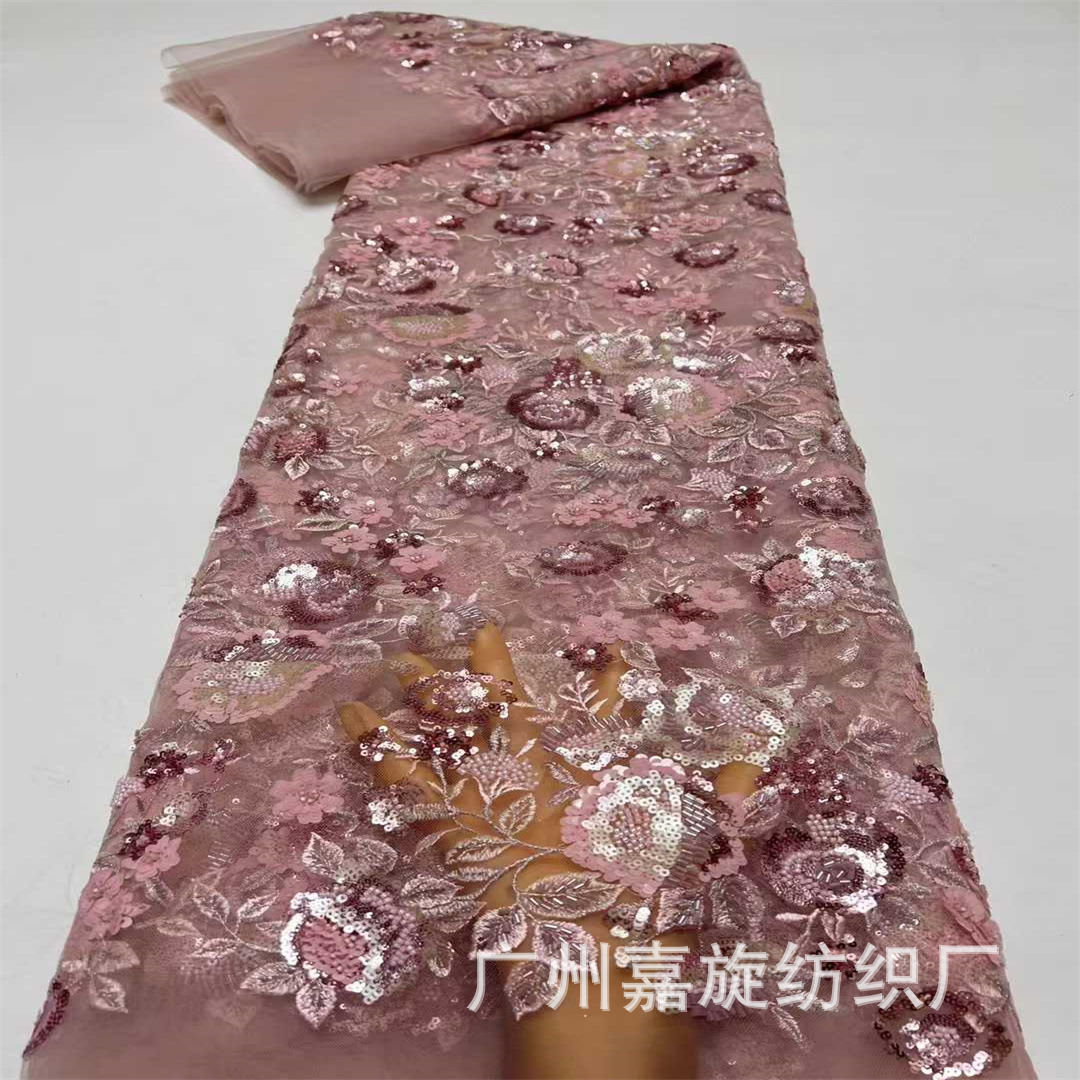 Picture of Multicolor Bead Tube Sequin Plant Embroider Mesh Fabric Fashion Wedding Dress Dress Lace Embroidered Cloth