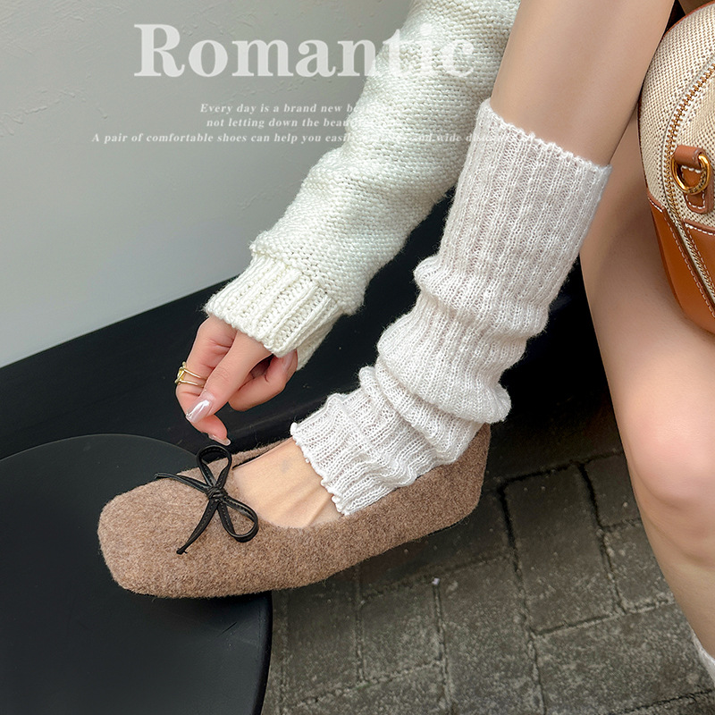 Grape Mom Autumn and Winter New Fashion Bow Plush Velvet Warm Shallow Mouth Ballet Flat Shoes Women