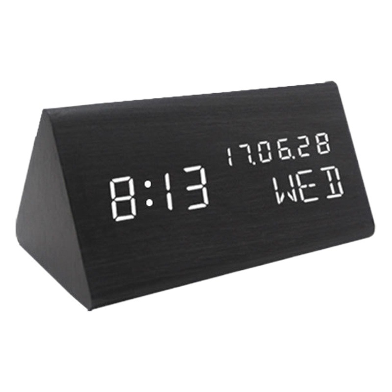 Creative home bedside simple alarm clock wooden luminous electronic clock voice control led wooden clock wholesale