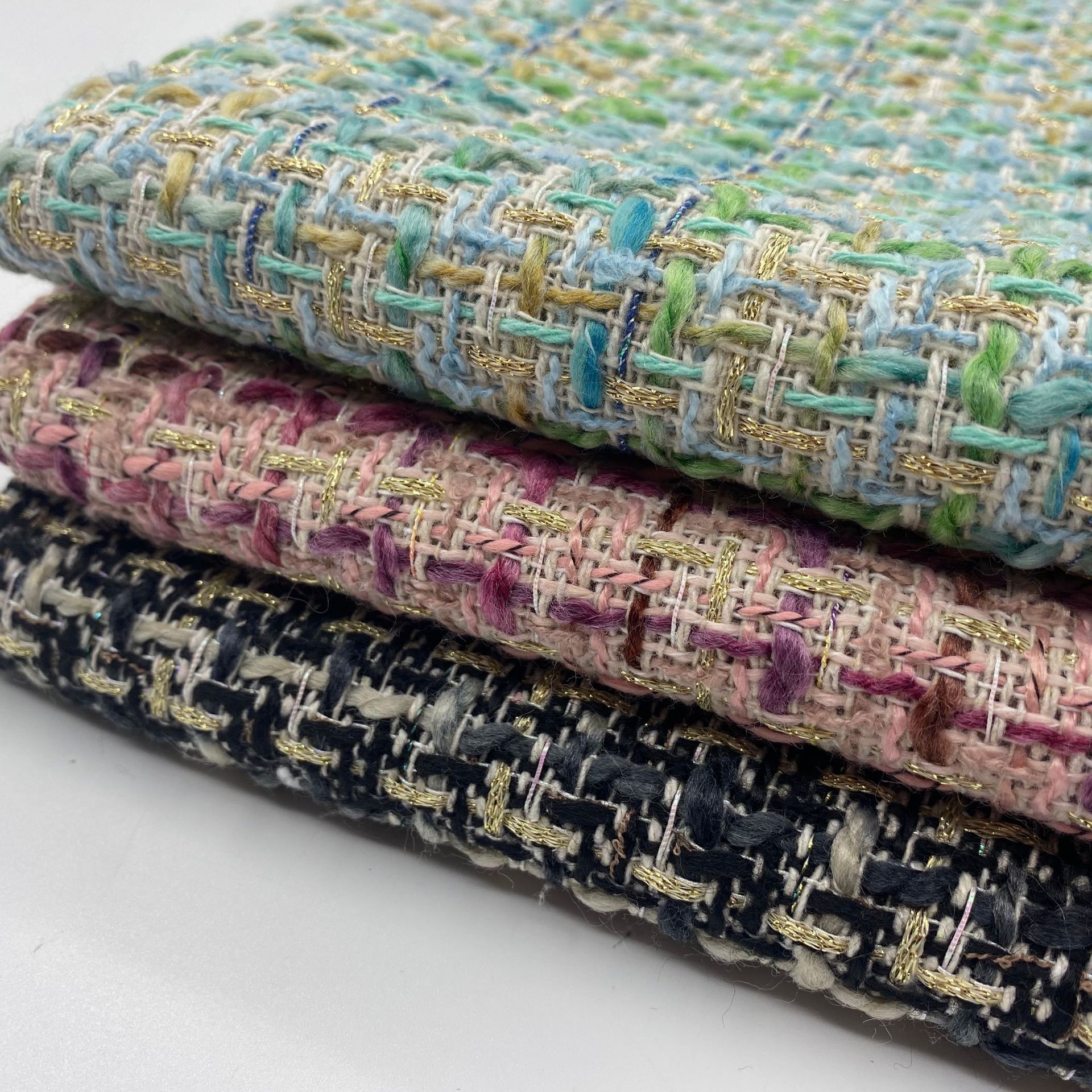 Woolen Tweed Chanel Style Fabric Coarse Flower Woven Tweed Fabric Woolen Chanel Style Plaid Fabric