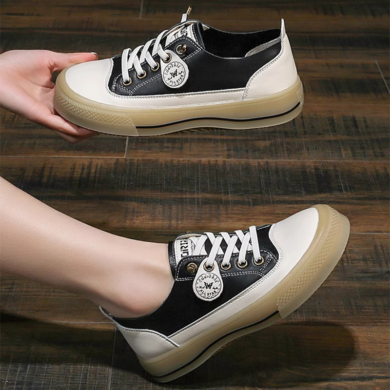 Retro First Layer Cowhide White Shoes Women's 2024 Spring and Autumn New Beef Tendon Soft Sole Casual Shoes Pregnant Mom Slip-on Shoes