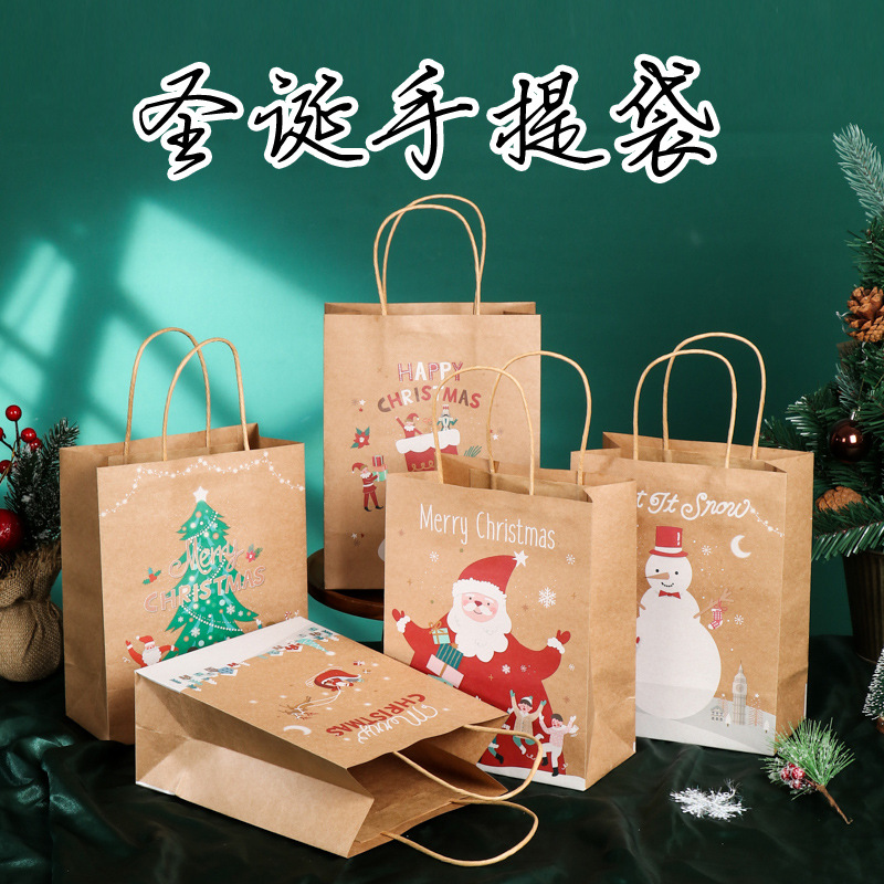Christmas tote bag Kraft paper bag holiday gift bag packaging take-out gift bag cute packaging dessert packaging