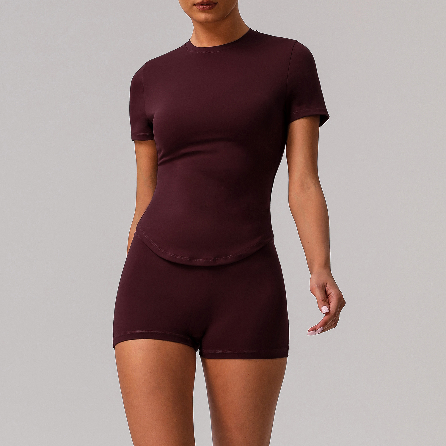 Picture of European and American Solid Color Tight Naked Yoga suit High Elastic Breathable Fitness Clothes Outdoor Body Shaping Running Sports suit Women