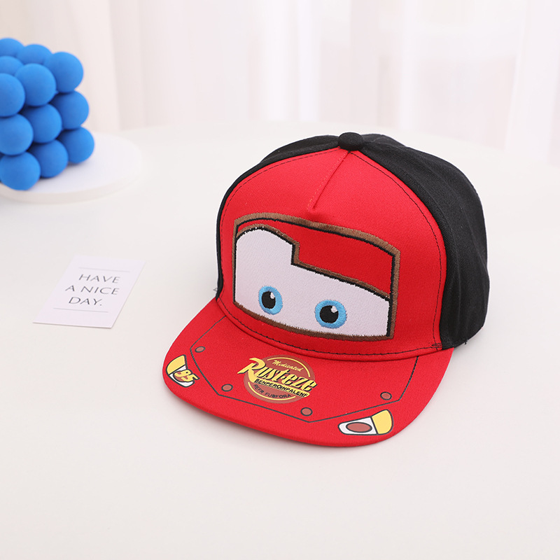 Picture of Korean Car Children's Flat Brim Baseball Cap Spring and Autumn New Cartoon Lightning Mcqueen Boys and Girls Hip-Hop Hat Wholesale