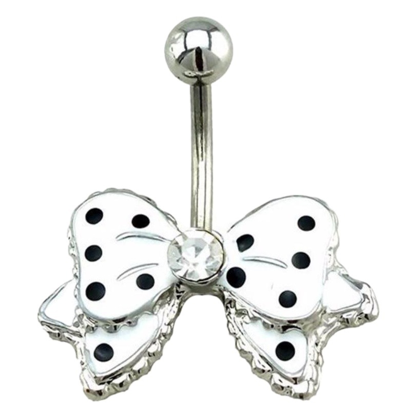 Amazon Cross-Border E-Commerce Stainless Steel Black and White Polka Dot Bow with Diamond Navel Nail Navel Ring Piercing Jewelry