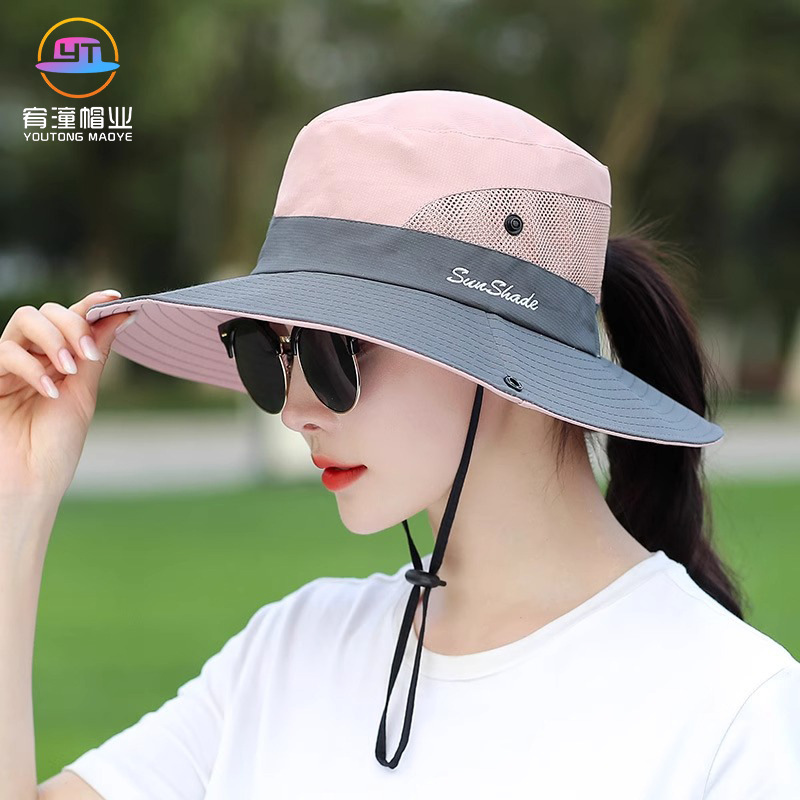 Picture of Cross-Border Summer Women's Outdoor Sun Hat Ponytail Hole Fisherman Hat Sun Protection Sun Hat Breathable Mountaineering Hat Parent-Child Style