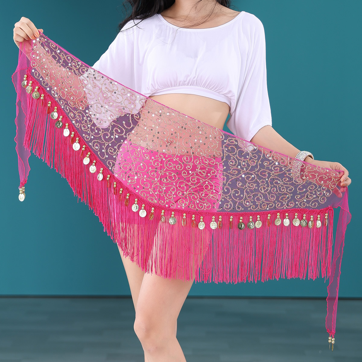 Picture of Belly Dance Waist Chain Women's Practice Clothes Hip Towel Beginner's Triangle Towel Bead Embroidered Tassel Belt Waist Seal Y1011