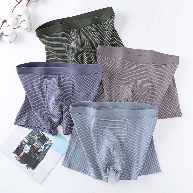 Picture of Cotton mid-high waist men's underwear loose plus size breathable men's boxer striped print cotton boxers