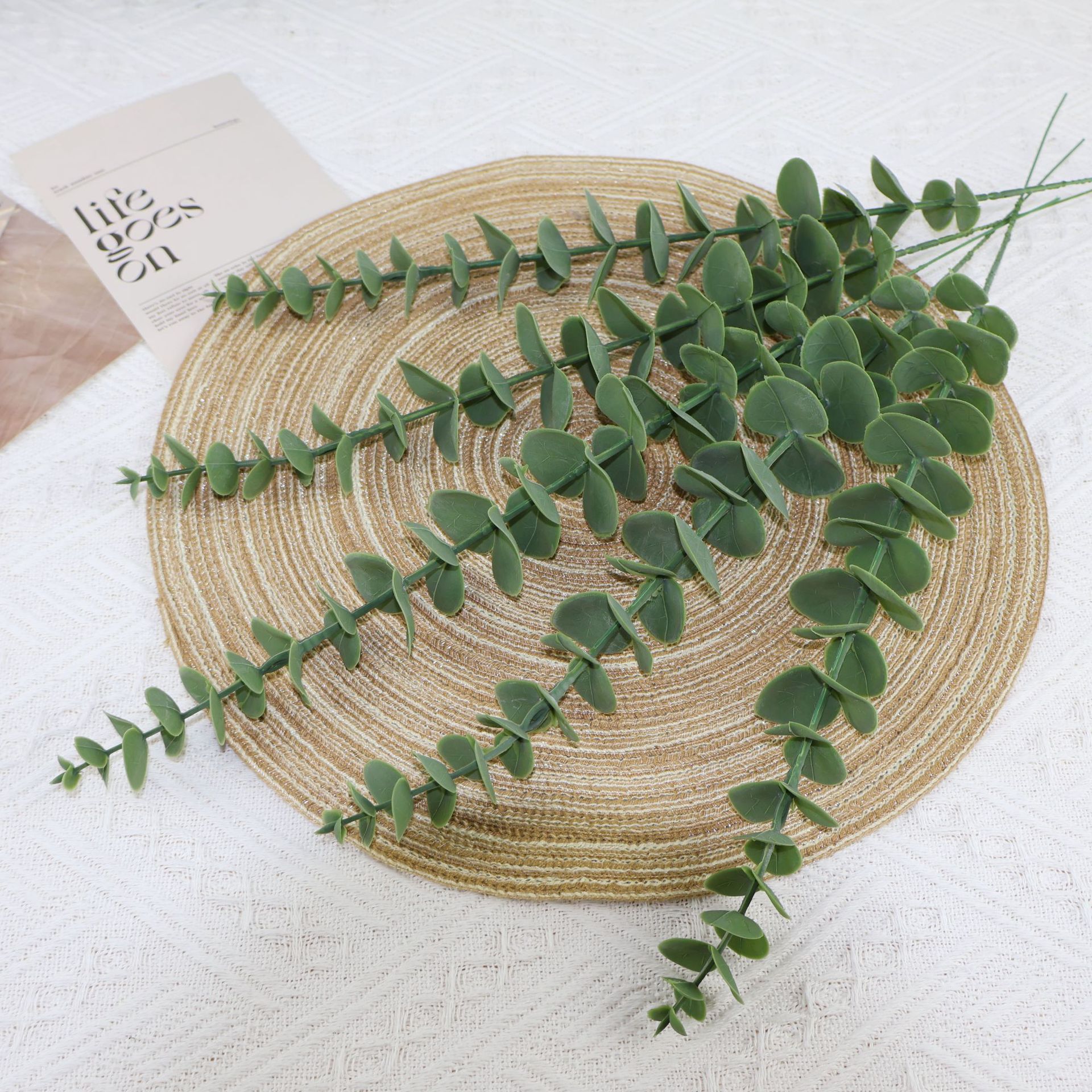 Picture of Cross-Border single eucalyptus leaf money leaf decoration wedding decoration simulation green plant artificial flower eucalyptus wholesale