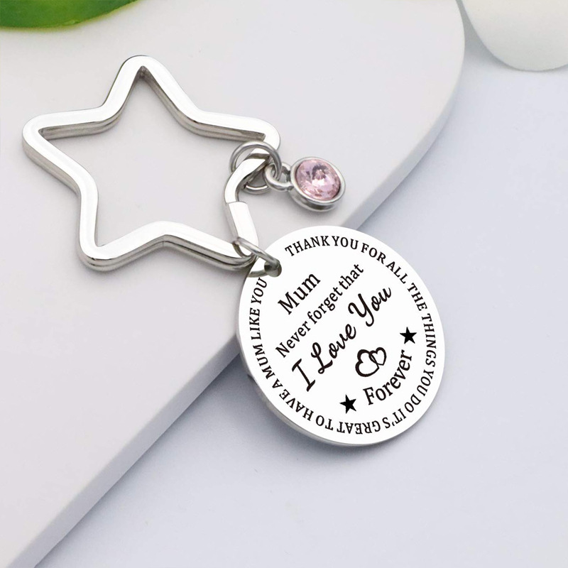 Picture of European and American Mother's Day Mum Mother and son mother and daughter Family key chain Christmas birthday gift stainless steel lettering gift