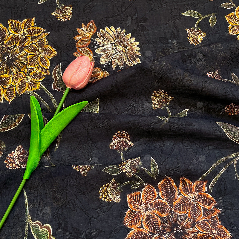 Dark night flower cluster handmade DIY fabric Tencel jacquard fabric new Chinese style Hanfu cheongsam dress fabric