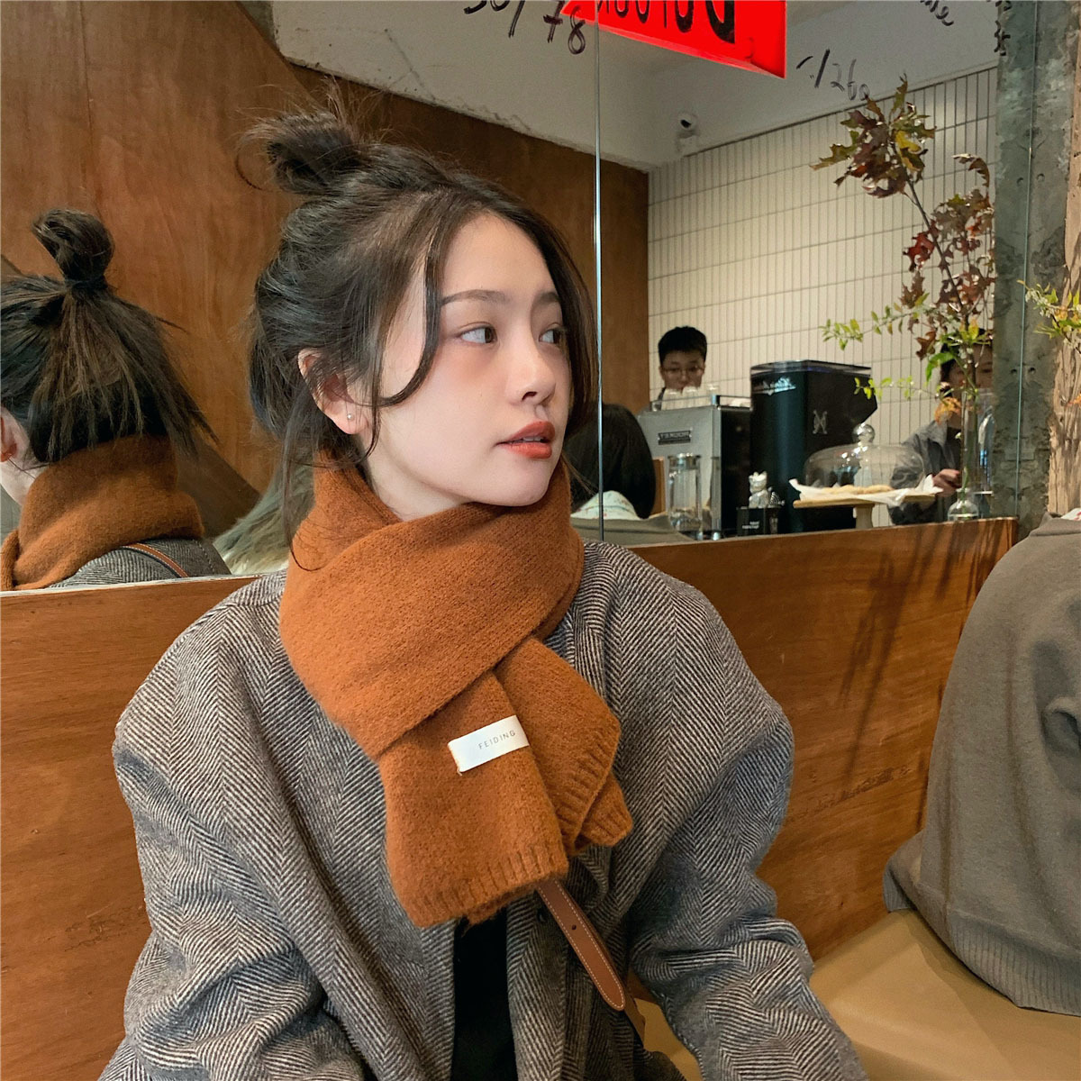 Ins Korean Style Solid Color Scarf Wool Student White Knitted Scarf Men's South Korea New Style Girl's Label Warm Thick