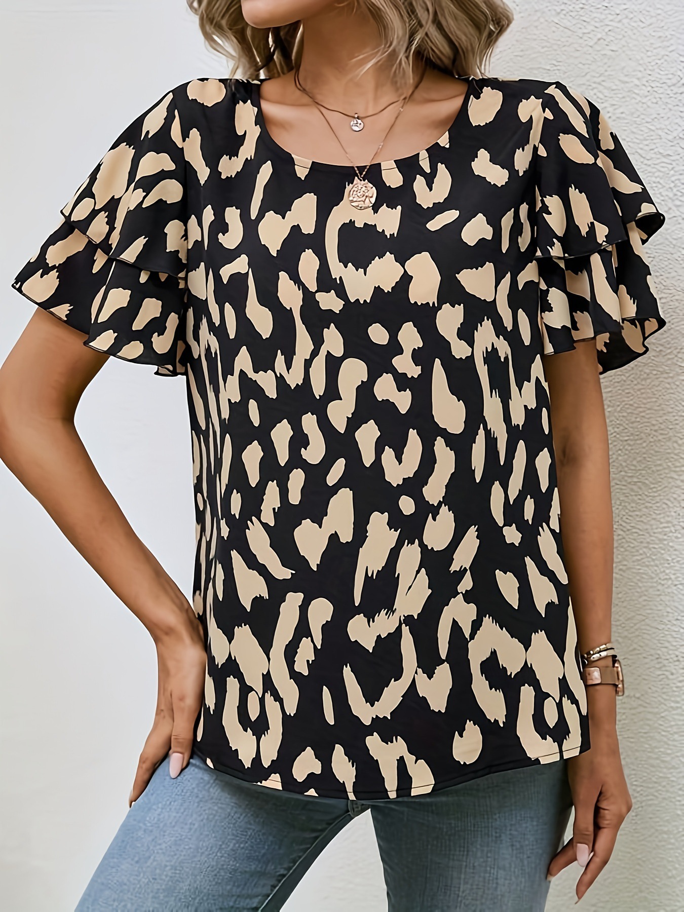 Picture of Cross-border foreign trade printed butterfly sleeve shirt