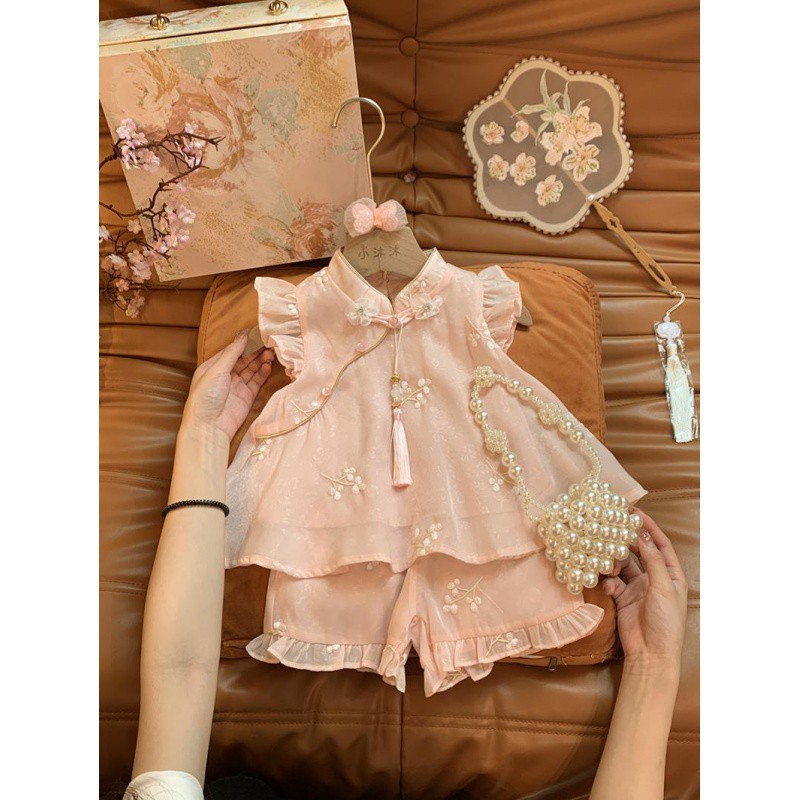 Picture of Girls' suit Summer 2024 New Western Style Baby Girl's National Style Summer Sweet New Chinese Style National Style Two-piece Fashionable Set