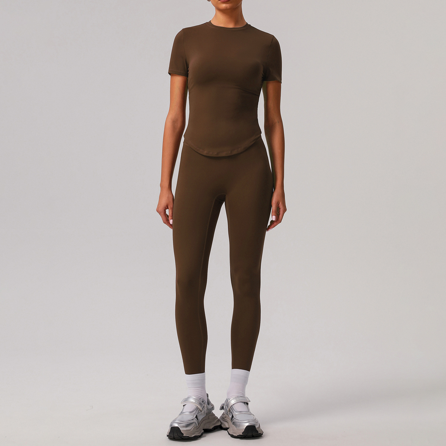 Picture of European and American Solid Color Tight Naked Yoga suit High Elastic Breathable Fitness Clothes Outdoor Body Shaping Running Sports suit Women