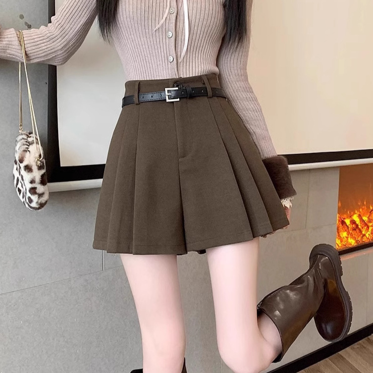 Woolen Skirt High Waist Short Skirt Autumn Women's 2024 New Matching Sweater A- line Skirt One-step Skirt Hip Skirt