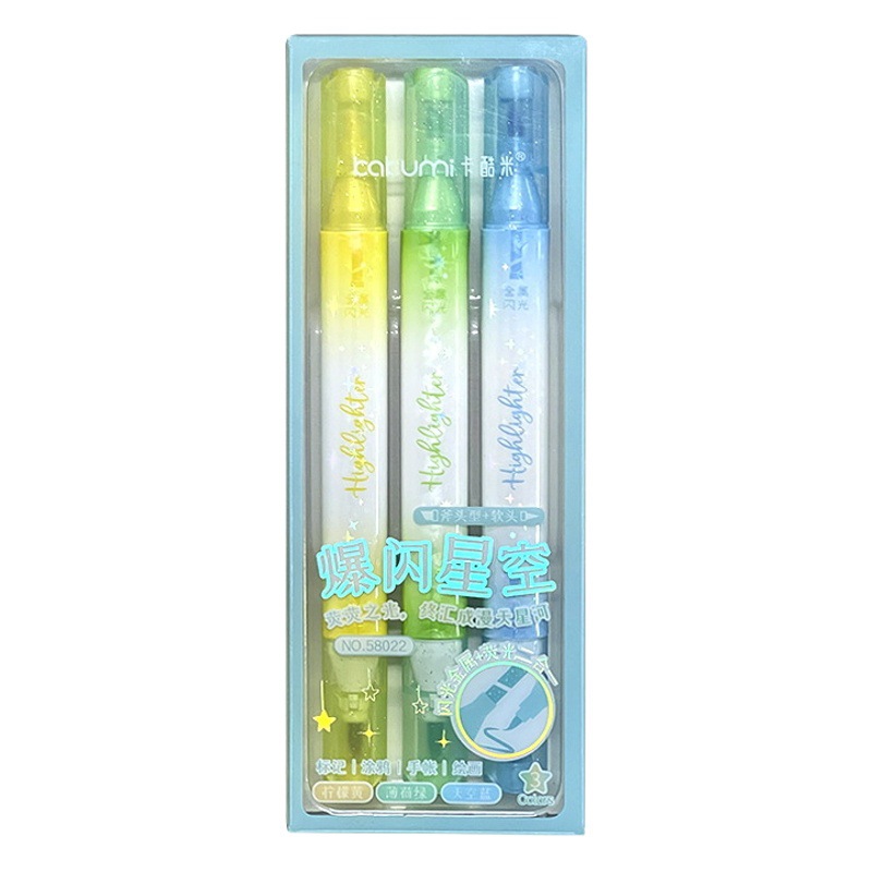Highlighter Fine Glitter Metal Light Color Eye Protection Marker Pen Double-Ended Painted Handbook Glitter Note Marker Pen Shiny