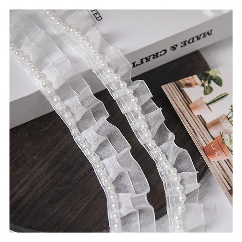 2.5-3.5cm black and white single and double wrinkled bead lace webbing home textile toy clothing decoration accessories
