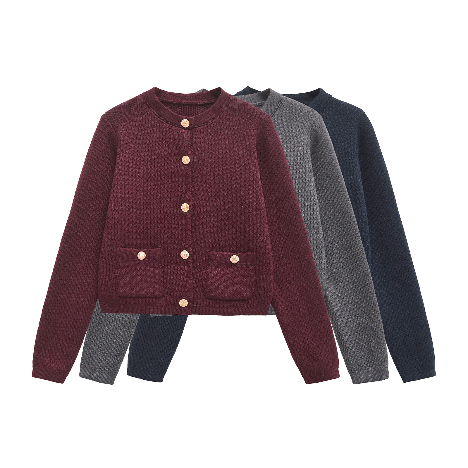 Winter Women's Thick Round Neck Single-breasted Long-sleeved Sweater Knitted Cardigan 2024 New Solid Color Wool Jacket