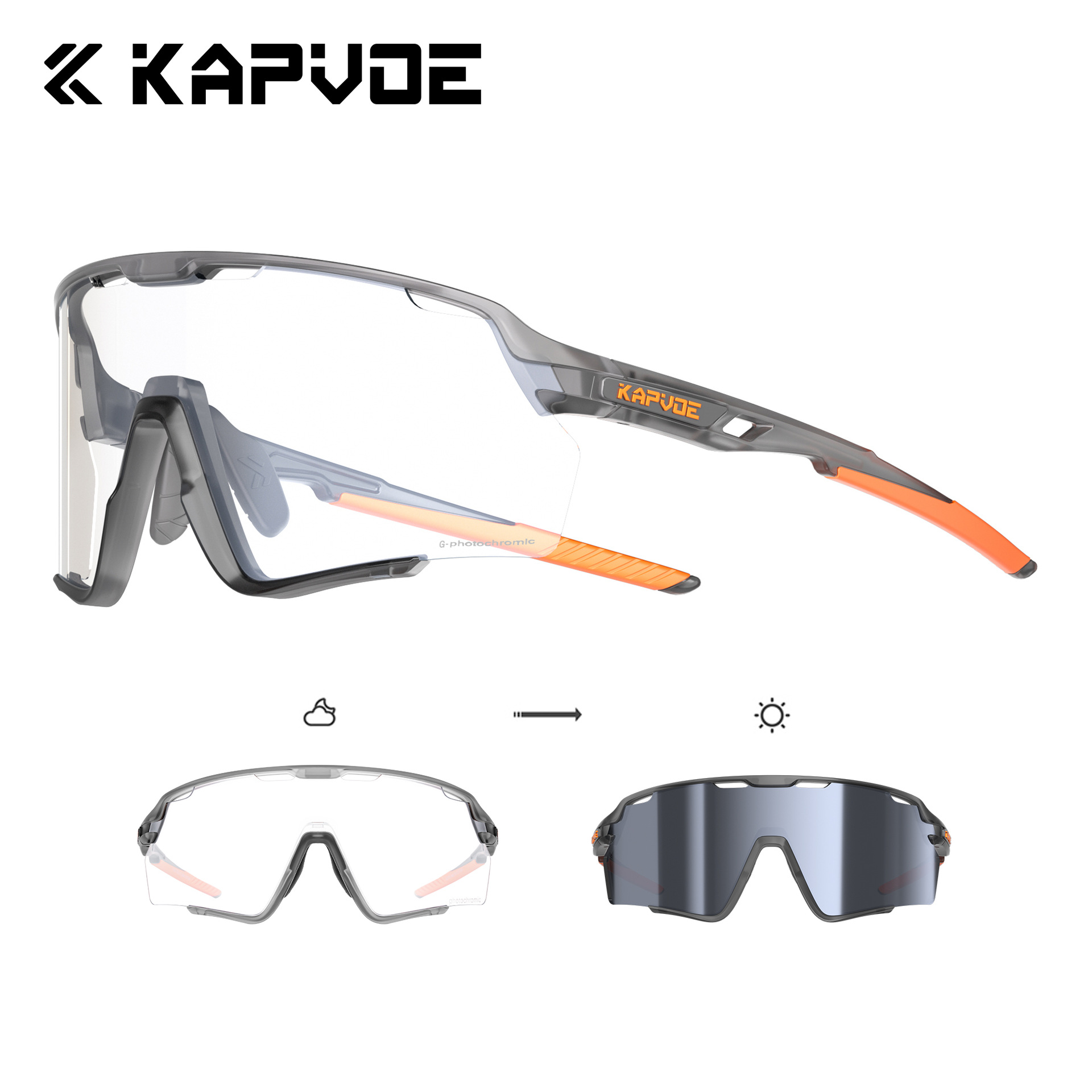 Kapvoe Cycling Glasses with Photochromic Coating, Windproof Goggles for Bicycles, Road Bike Sunglasses