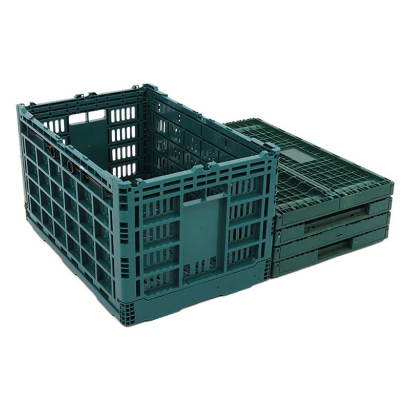 Dark green plastic folding basket 600-340 plastic folding fruit and vegetable basket fruit distribution plastic folding basket