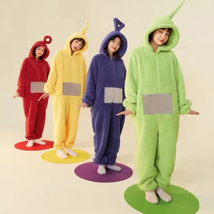 Teletubbies One-Piece Pajamas 2022 Winter Arctic Velvet Thickened Warm Couple Home Clothes Arctic Velvet Fabric