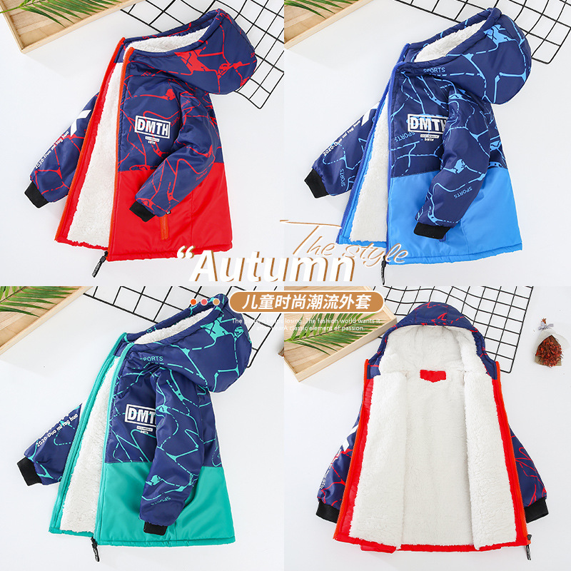 Picture of Children's Clothing Boys' Rush Clothes 2025 New Style Autumn and Winter fleece-lined Thickened Jacket Parker Clothing 3-15 Years Old Fashionable