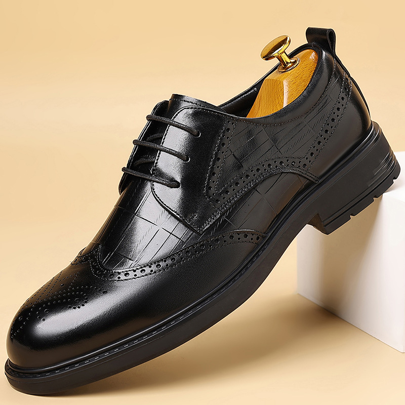 Men's genuine leather men's business leather shoes, comfortable, wear-resistant, crocodile print high-end first-grain cowhide leather shoes for men